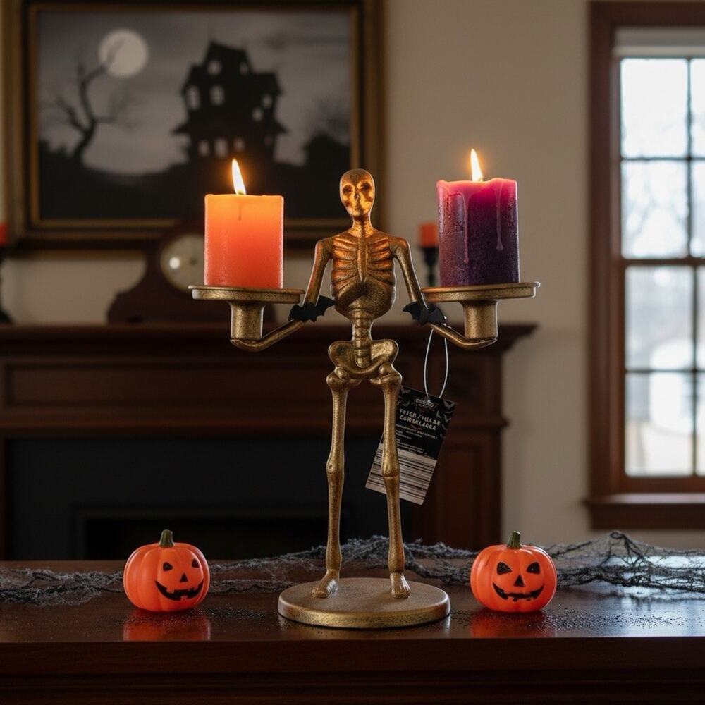 Halloween Metal Skeleton Candelabra Candle Holder Home Decor